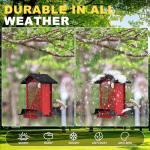 Squirrel Proof Bird Feeder for Outdoor Hanging,Metal Bird Seed Feeder with Bilateral Weight Activated Perches,5LB Large Capacity Wild Bird Feeders for Outside,Easy Refill and Clean,Red