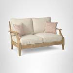 Signature Design by Ashley Clare View Coastal Outdoor Loveseat, Cushioned with Nuvella Fabric, Protective Finish, Eucalyptus Wood, 55.5" W x 35" D x 32" H, Beige