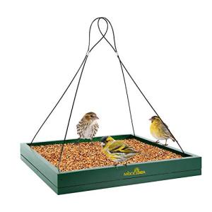 MIXXIDEA Bird Feeder Hanging Tray, Bird Feeders for Outdoors, Wooden Seed Tray Platform Mesh Seed Platform for Garden Yard Outside Decoration Attracting for Wild Birds (Green-1pk)
