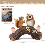 WONDHOME Solar Owl Garden Statues Outdoor Decor Resin Owl Squirrel Figurine with Mushroom Lights for Patio Lawn Yard Decorations Christmas Birthday Housewarming Gardening Gifts for Women Mom