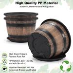 Quarut Large Plastic 4 Pack14 inch Plant Pots,Whiskey Barrel Planters with Drainage Holes & Saucer.Flower Pots Imitation Wine Barrel Design for Indoor & Outdoor Garden Balcony Plants.5 Gallons(Brown)
