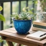 Vanslogreen Plant Pots, Set of 4 Plastic Planters with Drainage Hole, 8 Inch Glaze Plastic Flower Pots for Plants, Nursery Planting Pot, Planter for Indoor Outdoor Home Decorative(Blue)