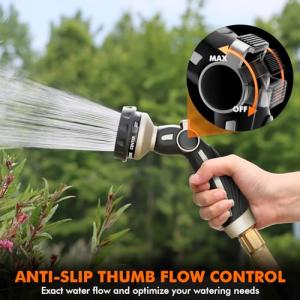 RESTMO Hose Nozzle Heavy Duty, Metal Water Hose Sprayer for Garden, 9 Spray Patterns | High Pressure | Thumb Flow Control | On/Off Valve, Ideal for Outdoor Lawn & Plant Watering, Car & Pet Washing
