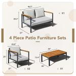 Devoko 4 Pieces Patio Furniture Sets Outdoor Conversation Set Acacia Wood Sofa Set with Coffee Table Thicker Sponge Cushion