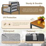 Devoko 4 Pieces Patio Furniture Sets Outdoor Conversation Set Acacia Wood Sofa Set with Coffee Table Thicker Sponge Cushion