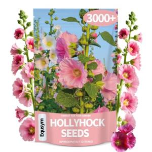 Hollyhock Seeds 3000+ Bulk Pack - Mixed-Color Perennial Blooms, Attracts Pollinators, Easy to Grow, Tall Garden Beauty - Perfect for Outdoor Landscaping, Backyard Shade, and Cottage Flower Gardens