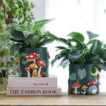 GUGUGO Colorful Frog Garden Plant Pots, Cute Unique Succulent Planters with Drainage, Rainbow Small Mushrooms Flower Planters Pots for Indoor Plants, Funny Eclectic Home Décor (B, 5Inch)