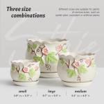 STHIE Ceramic Plant Pots with Drainage Holes and Saucers, Round Flower Pots for Indoor Plant, 3.9/5.2/6.7 Inches Small Flower Planters Set of 3