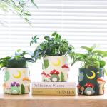 GUGUGO Colorful Frog Garden Plant Pots, Cute Unique Succulent Planters with Drainage, Rainbow Small Mushrooms Flower Planters Pots for Indoor Plants, Funny Eclectic Home Décor (B, 5Inch)
