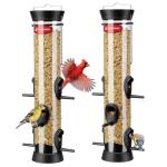 Kingsyard 2 Pack Tube Bird Feeder for Outdoors Hanging, Removable Base and Perch, 6 Feeding Ports - Easy to Clean, Premium Hard Plastic, Attracting for Finches Cardinals (Black)