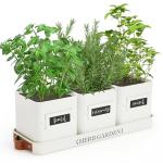 PERFNIQUE Indoor Herb Garden, Herb Planter Set with Tray, Farmhouse Indoor Plant Pots, Windowsill Herb Garden with Drainage(Planter only) for Indoor/Outdoor, Window Pots(White)