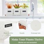 PERFNIQUE Indoor Herb Garden, Herb Planter Set with Tray, Farmhouse Indoor Plant Pots, Windowsill Herb Garden with Drainage(Planter only) for Indoor/Outdoor, Window Pots(White)