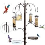 YINGYM 6-Hook Bird Feeding Station Kit, Wild Bird Feeder Stand Pole, Multi-Feeder Kit Stand with 4 Feeders, Bird Bath and Mesh Tray, 94 Inch