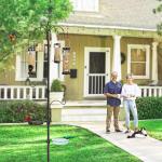 YINGYM 6-Hook Bird Feeding Station Kit, Wild Bird Feeder Stand Pole, Multi-Feeder Kit Stand with 4 Feeders, Bird Bath and Mesh Tray, 94 Inch