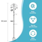 YINGYM 6-Hook Bird Feeding Station Kit, Wild Bird Feeder Stand Pole, Multi-Feeder Kit Stand with 4 Feeders, Bird Bath and Mesh Tray, 94 Inch