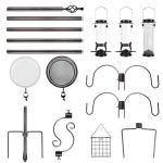 YINGYM 6-Hook Bird Feeding Station Kit, Wild Bird Feeder Stand Pole, Multi-Feeder Kit Stand with 4 Feeders, Bird Bath and Mesh Tray, 94 Inch