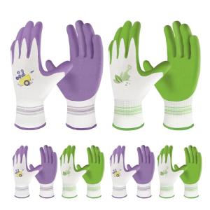 Velway 6 Pairs Gardening Gloves for Women - Breathable Rubber Coated Garden Work Gloves - Outdoor Protective Yard Gloves with Grip Gardening Gifts - Purple & Green Large