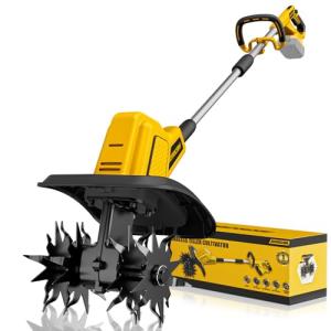ADOTOCAM Cordless Tiller Cultivator Compatible with Dewalt 20V Battery(Tool Only)，360RPM Battery Powered Garden Cultivator, 9In Tilling Width & 7In Depth Tiller for Gardening