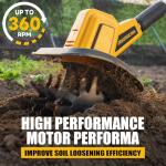 ADOTOCAM Cordless Tiller Cultivator Compatible with Dewalt 20V Battery(Tool Only)，360RPM Battery Powered Garden Cultivator, 9In Tilling Width & 7In Depth Tiller for Gardening