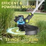 20V Cordless String Trimmer, Two 2.0Ah Battery Powered with Fast Charger, 12'' Grass Cutter with Auto Line Feed, 2-in-1 Electric Lawn Mower Grass Trimmer&Edger Lawn Tool with 8 Lines for Yard, Garden