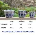 HakkaGirl Ceramic Pots for Plants, Chinoiserie Décor Ceramic Flower Pots Planters for Indoor Plants with Drainage, Blue and White, Set of 3