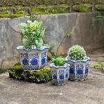 HakkaGirl Ceramic Pots for Plants, Chinoiserie Décor Ceramic Flower Pots Planters for Indoor Plants with Drainage, Blue and White, Set of 3