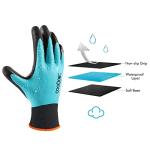 COOLJOB Waterproof Gardening Work Gloves with grip for Women & Men, Double Rubber Coated for Garden Yard Outdoor Construction Worker, Blue Small Size 2 Pairs