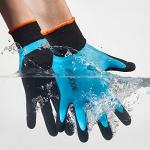 COOLJOB Waterproof Gardening Work Gloves with grip for Women & Men, Double Rubber Coated for Garden Yard Outdoor Construction Worker, Blue Small Size 2 Pairs