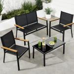 Best Choice Products 4-Piece Outdoor Textilene Patio Conversation Set, Backyard Furniture w/Loveseat, Coffee Table, Steel Frame - Black/Black