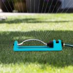 Lawn Sprinkler, Oscillating Sprinkler with 18 Hole Brass Nozzles, Gardening Tool Watering for Lawn & Garden Covers up to 3,600 sq.ft, Nozzle Cleaning Tool Build on The End of The Product, Blue