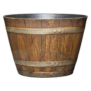 Classic Home & Garden Whiskey Barrel Planters - Wooden Finish Flower Planter Pot - Stylish Garden Pots - Indoor & Outdoor Resin Planters - Weather-Resistant Planting Pots (9" Oak Brown, Pack of 1)