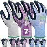KANGLONGDA 7 Pairs Women Gardening Gloves, EN388 2131X Outdoor Protective Work Gloves with Breathable Micro-Foam Coating for Gardening, General Purpose, Courtyard, 3 Purple + 3Blue +1 Grey