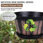 Quarut 8 inch Brown Plastic Whiskey Barrel Plant Pots Set of 4 with Drainage Holes and Saucer for Indoor and Outdoor Garden Home Plants