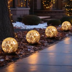 MLKNK Solar Globe Lights Outdoor Waterproof-Solar Balls-Solar Garden Lights-Orbs for Outside 4 Pack Cracked Glass Ball for Lawn Patio Yard Backyard Decorations