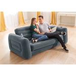 Intex Inflatable Pull-Out Sofa: Velvety Surface, 2-in-1 Valve, Cupholder, 46" x 88" x 26" - Blow-Up Couch and Folding Queen Size Air Mattress Bed