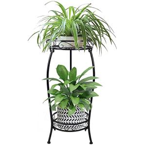 MOCORY Plant Stand Indoor Outdoor 2 Tier 27" Tall Metal Potted Holder Flower Pot Stand Heavy Duty Plant Shelf Rustproof Iron Multiple Plant Round Supports Rack for Planter Corner Garden Balcony Patio