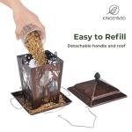 Kingsyard Metal Bird Feeder for Outdoor Hanging - Unique Design Wild Bird Hopper Feeder with 4 Perches and Rainproof Roof, Antique Copper