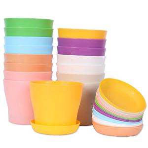 JERIA 16-Pack 4" Plastic Flower Plant Pots Thickened Seedlings Nursery Pots, Colorful Flower Plant Container Seed Starting Pots with Pallet (8 Colors)