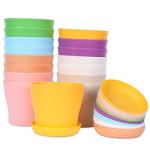 JERIA 16-Pack 4" Plastic Flower Plant Pots Thickened Seedlings Nursery Pots, Colorful Flower Plant Container Seed Starting Pots with Pallet (8 Colors)