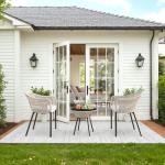 Devoko Patio Furniture Set 3 Pieces Rope Woven Bistro Set Outdoor Conversation Set with 2 Wide Chairs,Cushions and Tempered Glass Table for Balcony Porch Backyard Garden Poolside