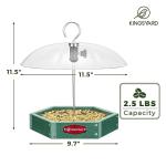 Kingsyard Large Platform Bird Feeder Outdoor Hanging, Adjustable Dome Squirrel Proof Rain Cover, Metal Mesh Tray Recycled Plastic Wild Bird Seed Feeding Station, Green