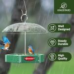 Kingsyard Large Platform Bird Feeder Outdoor Hanging, Adjustable Dome Squirrel Proof Rain Cover, Metal Mesh Tray Recycled Plastic Wild Bird Seed Feeding Station, Green