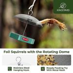 Kingsyard Large Platform Bird Feeder Outdoor Hanging, Adjustable Dome Squirrel Proof Rain Cover, Metal Mesh Tray Recycled Plastic Wild Bird Seed Feeding Station, Green