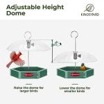 Kingsyard Large Platform Bird Feeder Outdoor Hanging, Adjustable Dome Squirrel Proof Rain Cover, Metal Mesh Tray Recycled Plastic Wild Bird Seed Feeding Station, Green