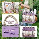 Gardening Tools Set 9-Piece Heavy-Duty Gardening Gifts for Women Mom Wife Gardening Hand Tools with Purple Floral Tote Bag and Repotting Mat, halilus Stainless Steel Garden Supplies Kit