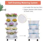 VECELO 5 Tier Vertical Garden Planter, Self Watering Stackable Planters with Wheels for Strawberries, Herbs, Flowers, Vegetables, White
