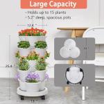 VECELO 5 Tier Vertical Garden Planter, Self Watering Stackable Planters with Wheels for Strawberries, Herbs, Flowers, Vegetables, White