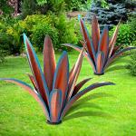 TOMBABY Enlarge Thickened Wind Resistant Metal Agave Garden Art Metal Plant Country Sculpture Statue Outdoor Decoration Agave Metal Plant Courtyard Garden Lawn Ornament Gift (1, 12 Leaves Blue)
