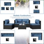 Shintenchi 5 Pieces Outdoor Patio Sectional Sofa Couch, PE Wicker Furniture Sets, Patio Conversation Sets with Washable Cushions Glass Coffee Table for Garden, Poolside, Backyard, Aegean Blue