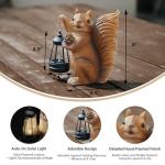 Elegondrar Solar Squirrel Garden Statue Outdoor Decor, Squirrel Sculpture with Lantern for Yard Lawn Patio Balcony, Christmas Birthday Housewarming Gifts for Mom, Grandma, Women, Brown,Resin